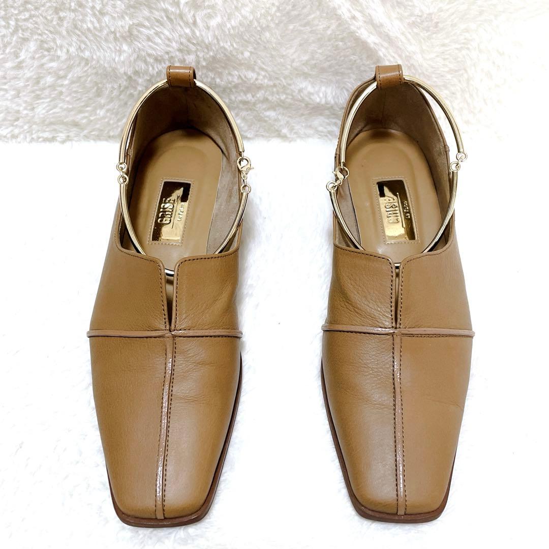 【美品】ルタロン　グリーズ　レザースクエアクロスシームアンクルフ　パンプス