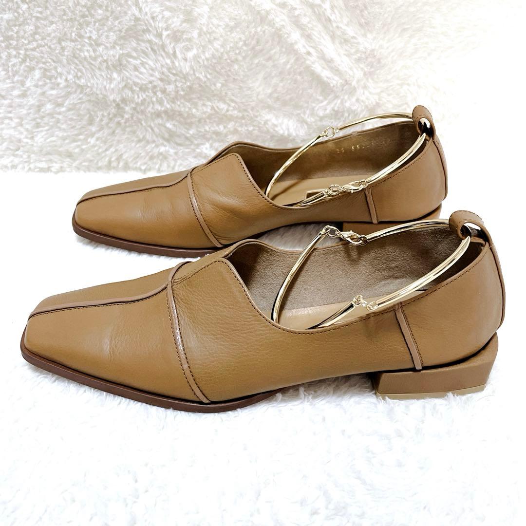 【美品】ルタロン　グリーズ　レザースクエアクロスシームアンクルフ　パンプス