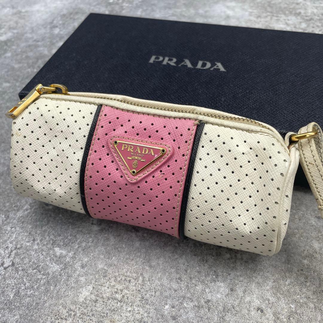 【微美品】PRADA プラダ　レザー　ポーチ　バイカラー　三角ロゴ