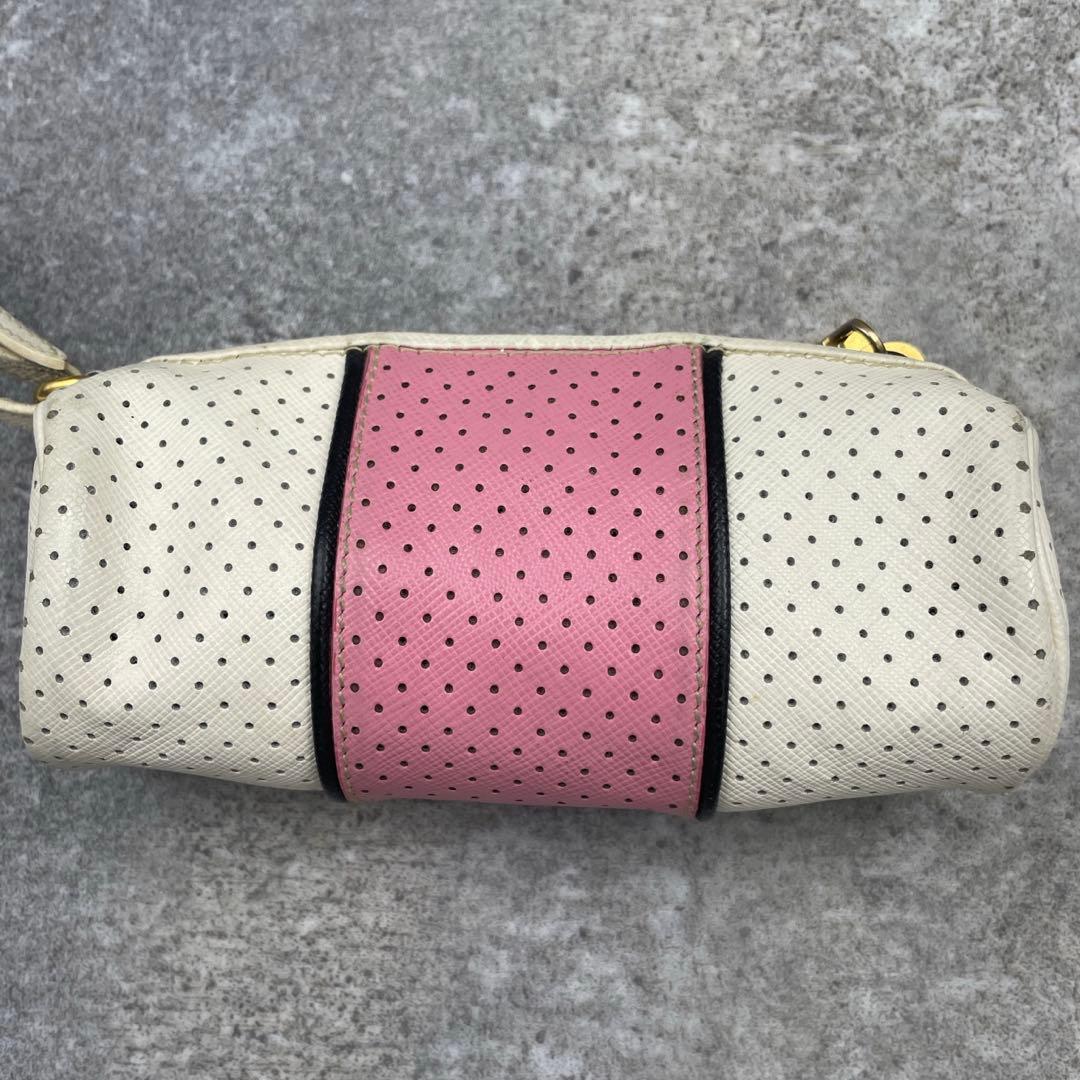 【微美品】PRADA プラダ　レザー　ポーチ　バイカラー　三角ロゴ