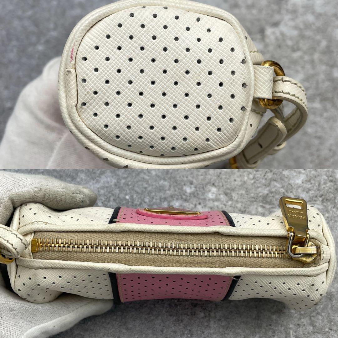 【微美品】PRADA プラダ　レザー　ポーチ　バイカラー　三角ロゴ