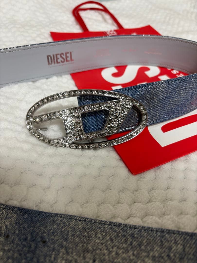 DIESEL デニム調 ストーン付きベルト