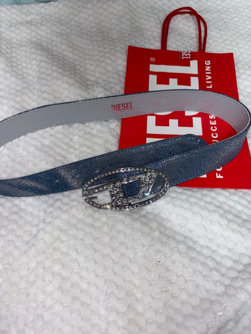 DIESEL デニム調 ストーン付きベルト