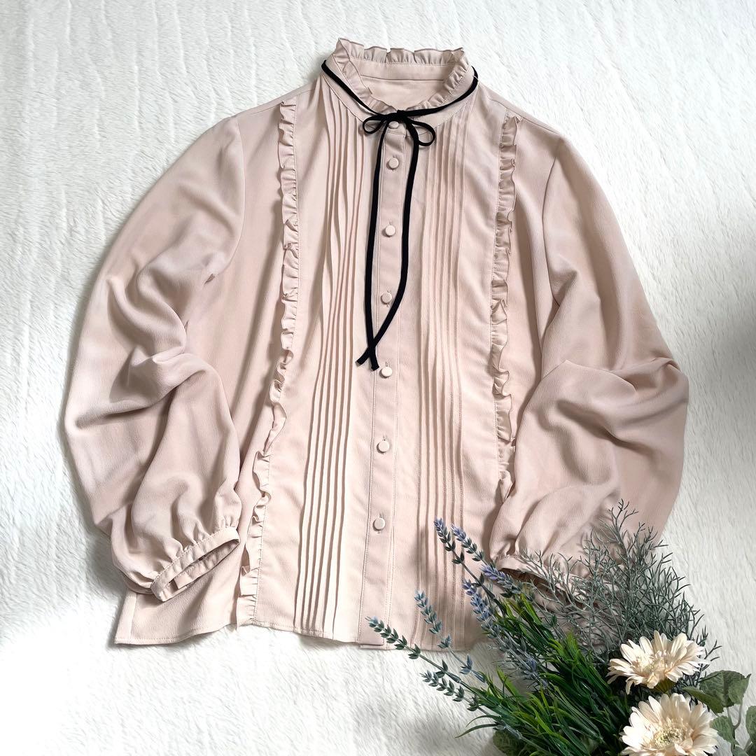 美品《LOULOU WILLOUGHBY》シフォンフリルブラウス リボン M