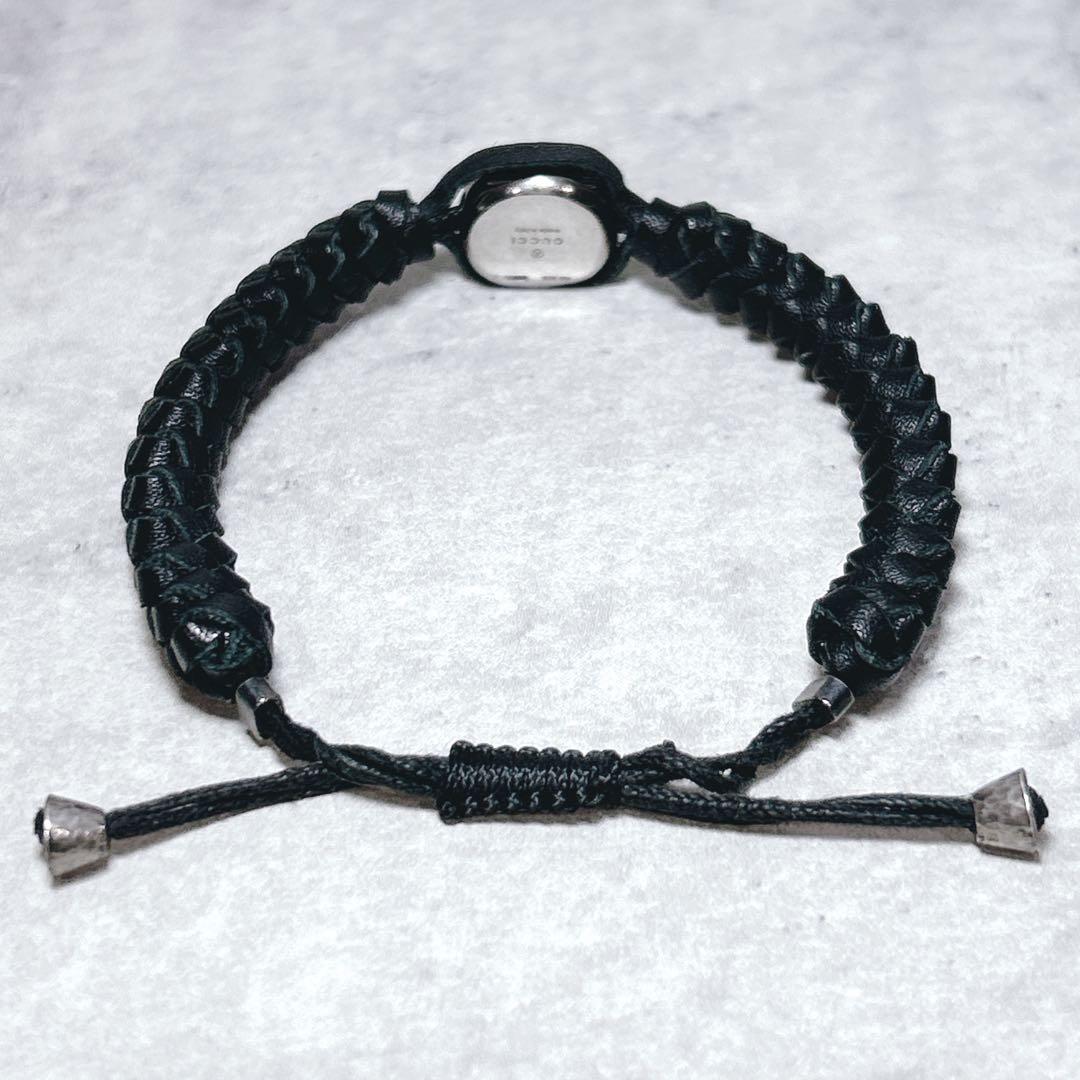 GUCCI グッチ クレスト シルバー925 レザーブレスレット 編み込み 黒