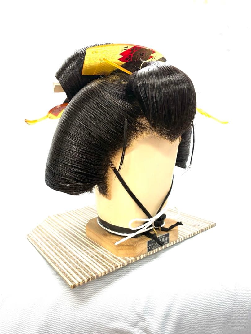 つぶし島田、黒髪、中サイズ、中古舞踊かつら、日本髪かつら、大衆演劇かつら、簪付き