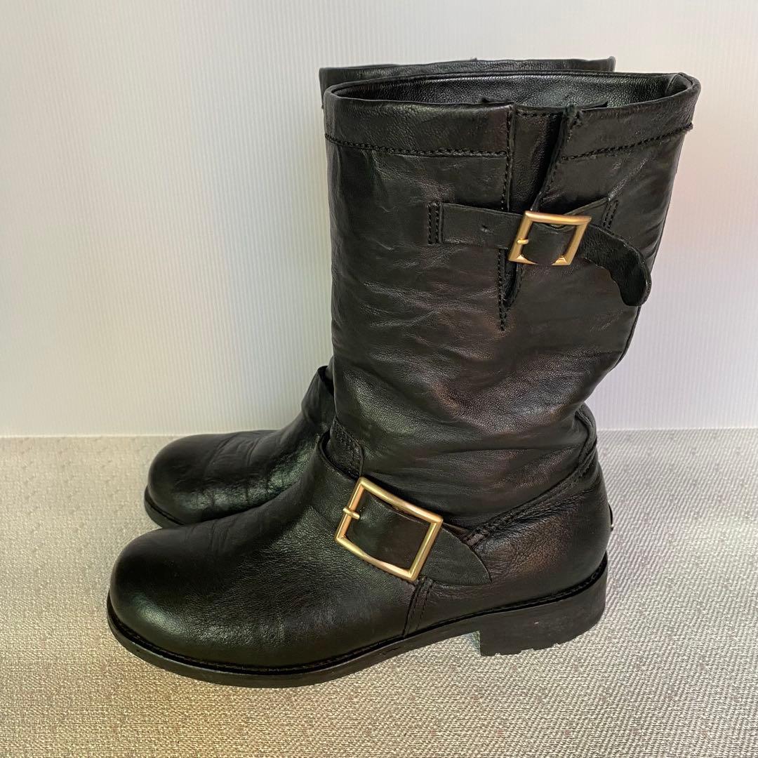 JIMMY CHOO イタリア製 ロゴプレート付 エンジニアブーツ37 1/2