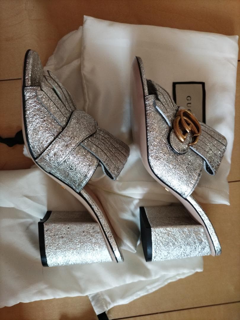 GUCCI シルバー フリンジミュール 37 保存袋付き