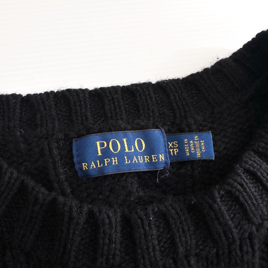 ラルフローレン / エンブレム刺繍 ケーブルニット セーター 黒 カシミヤ
