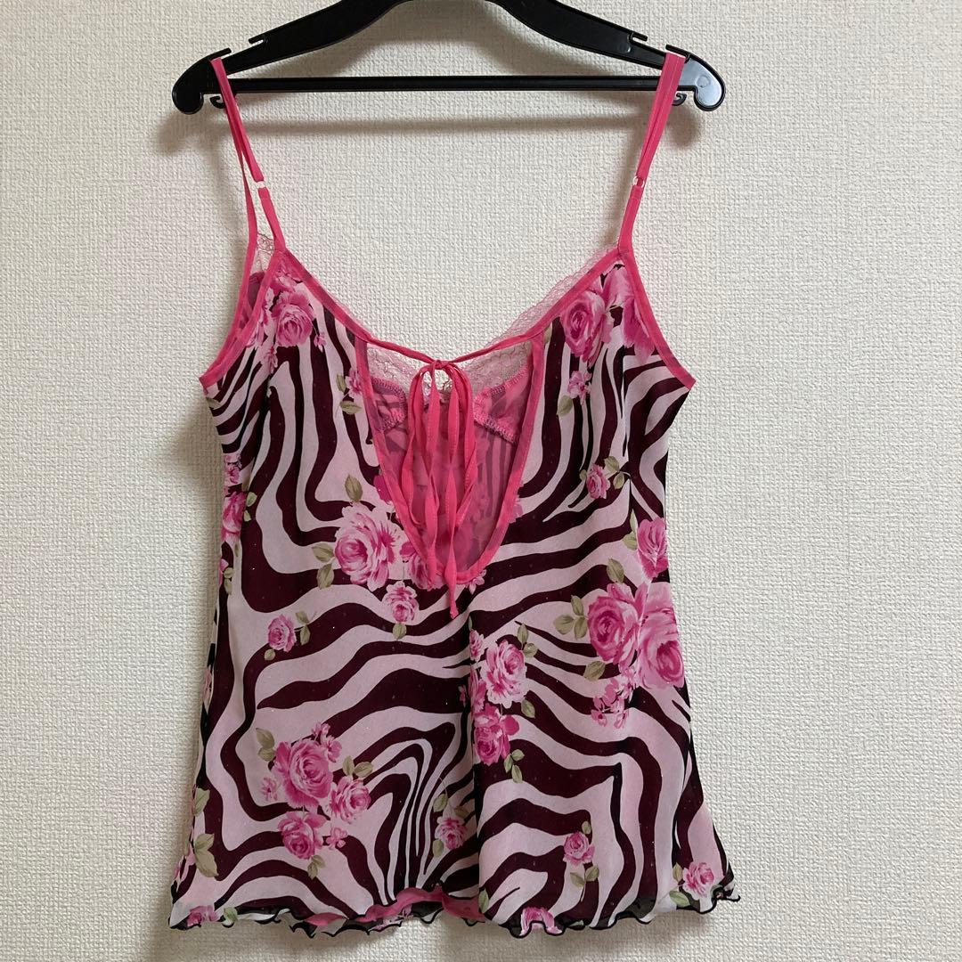 MARS マーズ　ゼブラ薔薇柄　キャミソール　ピンク