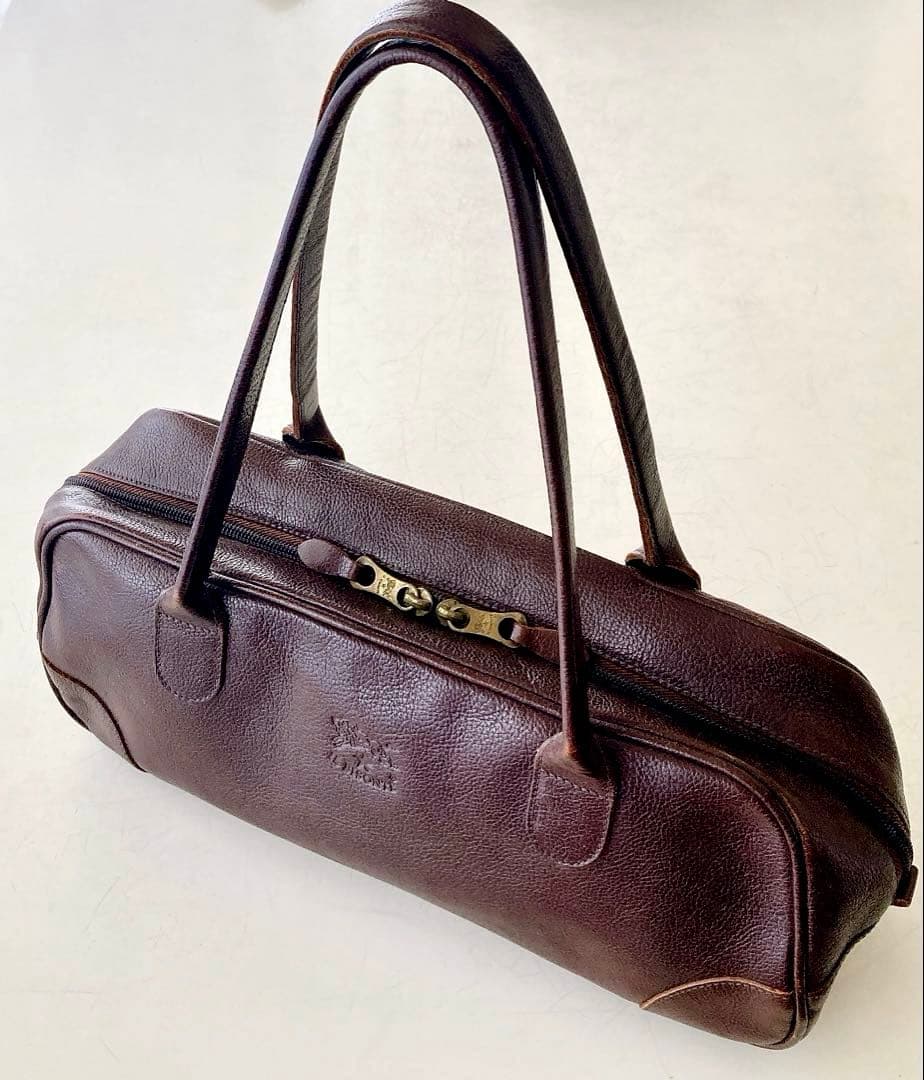 イルビゾンテ ミニレザーボストンバッグ ダークブラウン