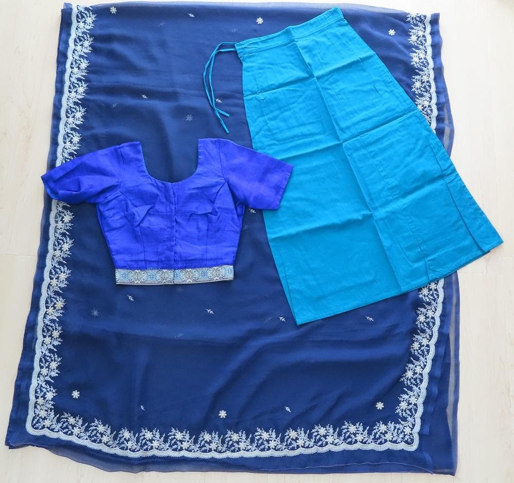 希少 美しいザリワーク アンティーク サリー チョリ ペチコート セット 刺繍