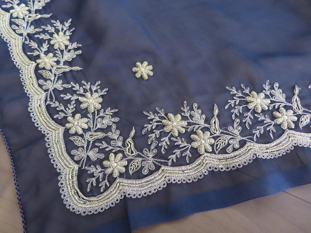 希少 美しいザリワーク アンティーク サリー チョリ ペチコート セット 刺繍