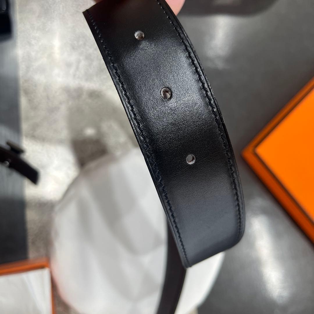 HERMES ブラックレザーベルト H型バックル