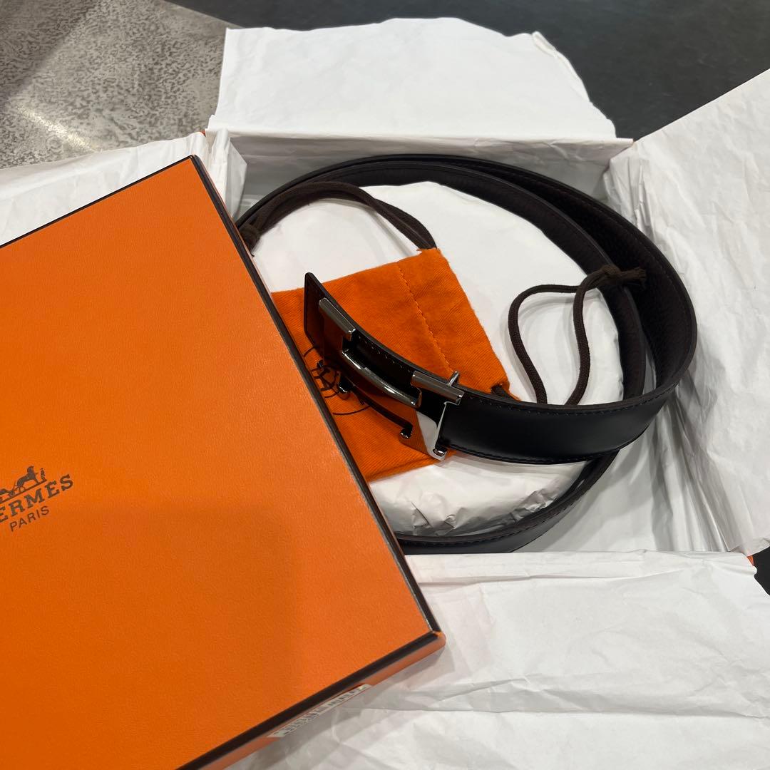 HERMES ブラックレザーベルト H型バックル