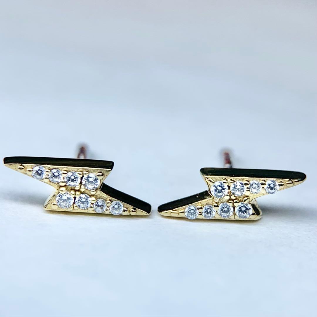 未使用級 Baqlessピアス サンダーボルト ジルコニア シルバー925 缶付