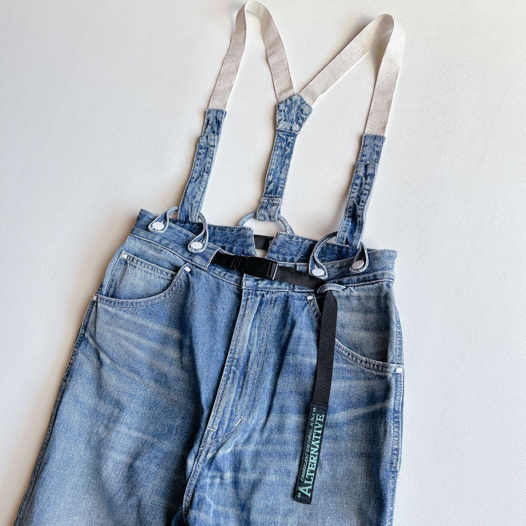 RNA ⿻ サスペンダー ワークパンツ デニム カジュアル ルーズ ベルト付き