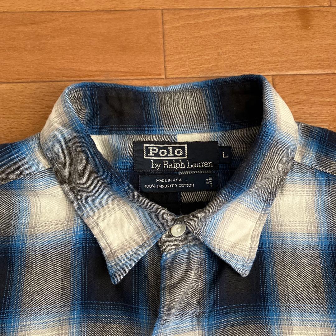 '90s ポロ ラルフローレン オンブレシャツ ブルー L USA製
