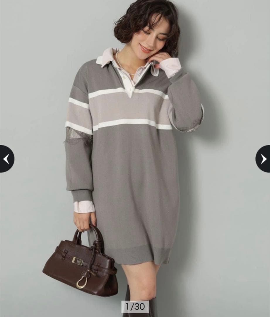 Arpege story アルページュストーリーレース切替ラガーニットワンピース