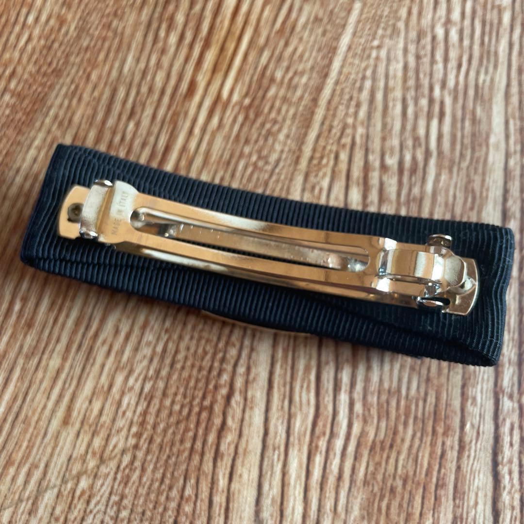 極美品 フェラガモ ヴァラ リボン バレッタ ブラック×ゴールド