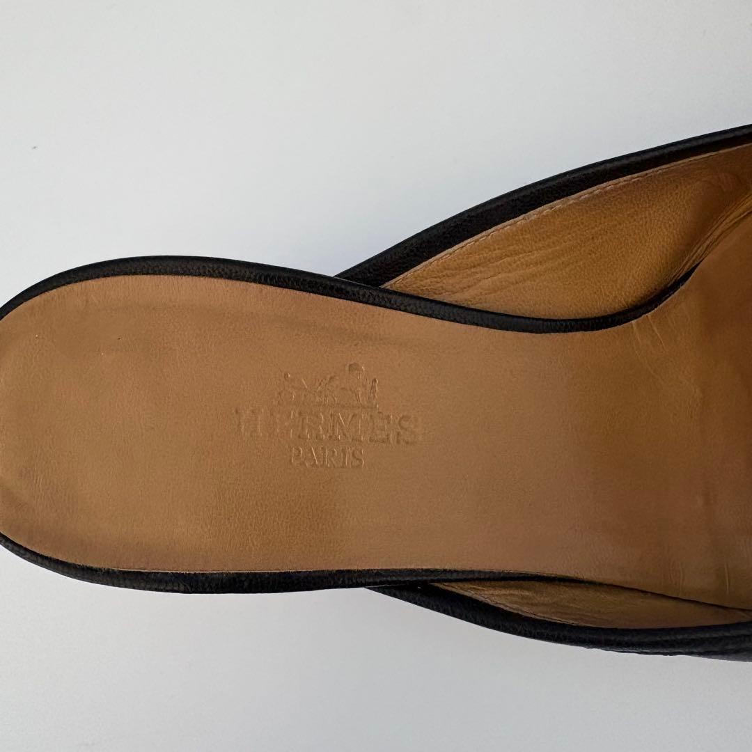 HERMES エルメス Hロゴ ミュール レザー ブラック