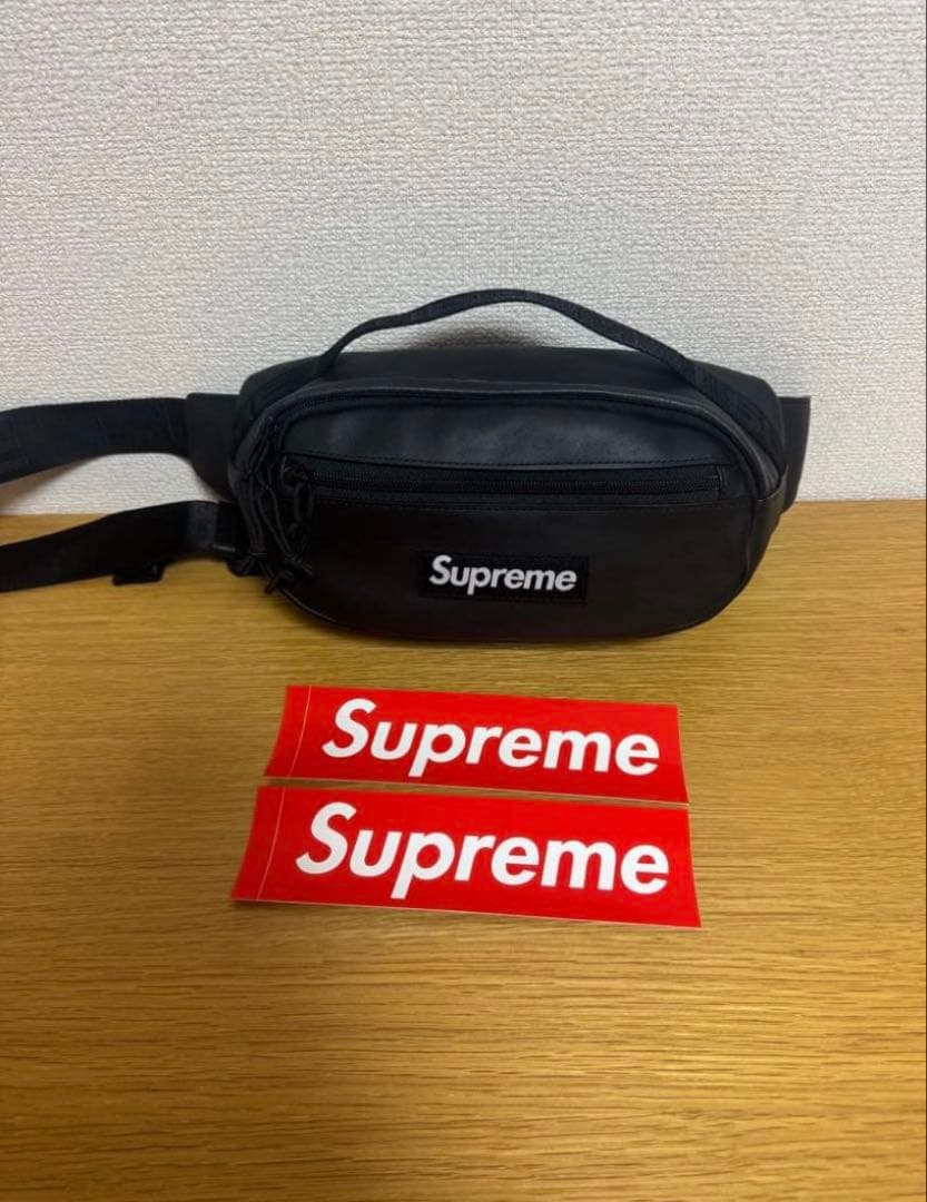 Supreme ブラック ボディバッグ　ウエストバック24AW　レザー