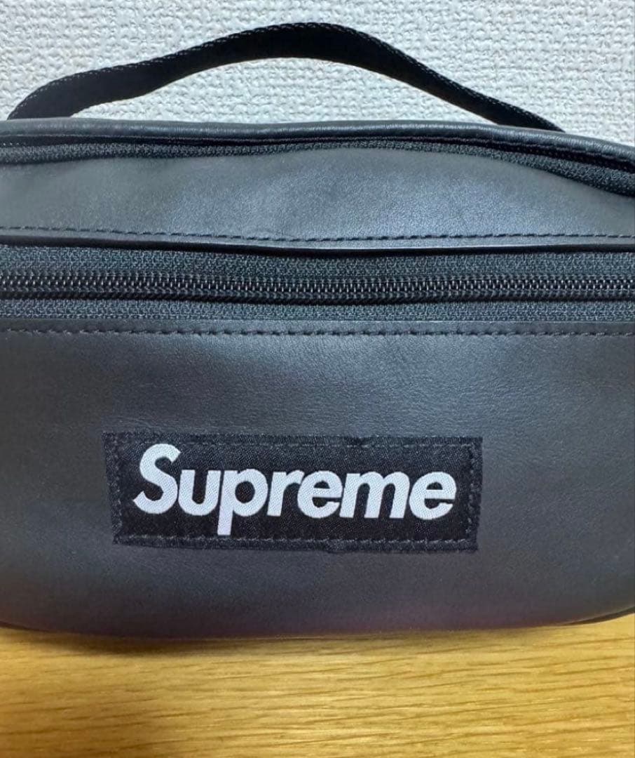 Supreme ブラック ボディバッグ　ウエストバック24AW　レザー