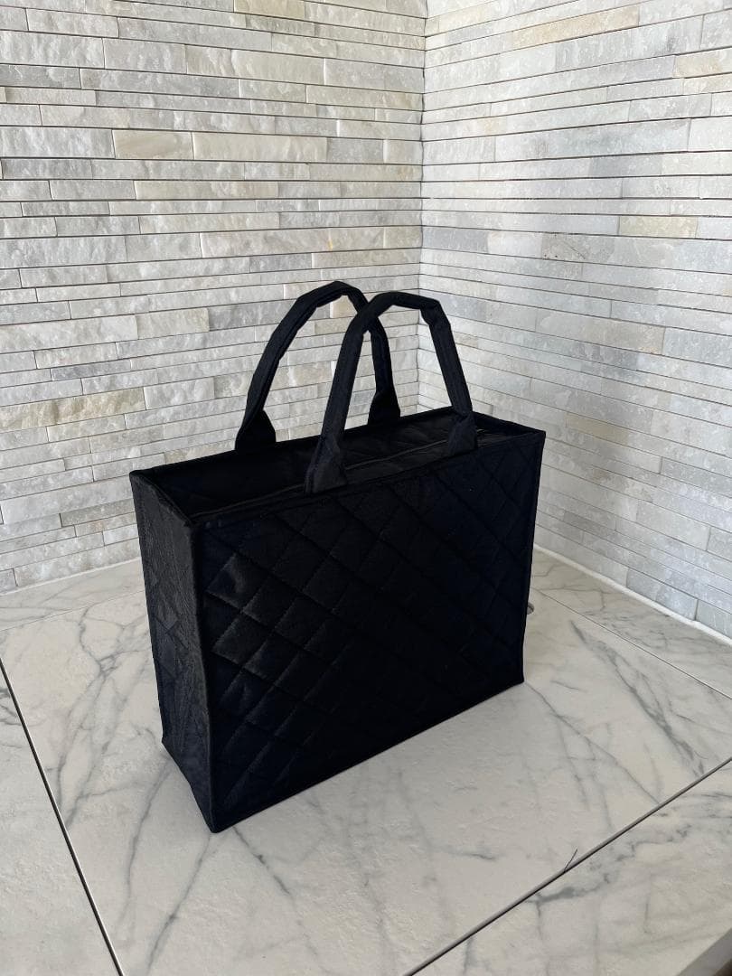 お受験バッグ　自立　黒　ファスナー付き　キルティングトート　保護者会　説明会用