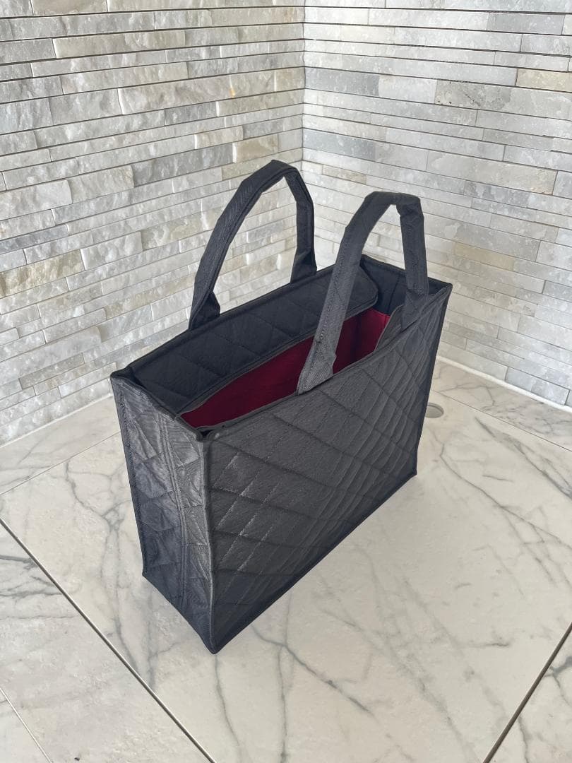 お受験バッグ　自立　黒　ファスナー付き　キルティングトート　保護者会　説明会用