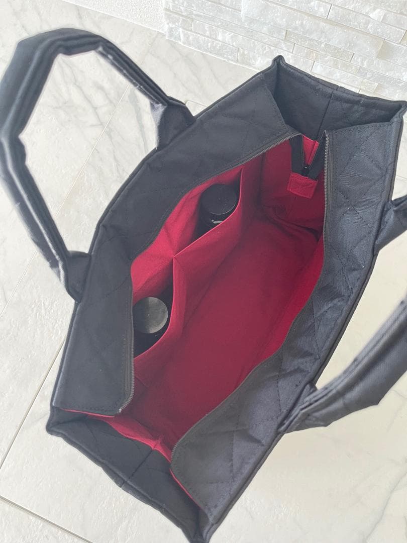 お受験バッグ　自立　黒　ファスナー付き　キルティングトート　保護者会　説明会用