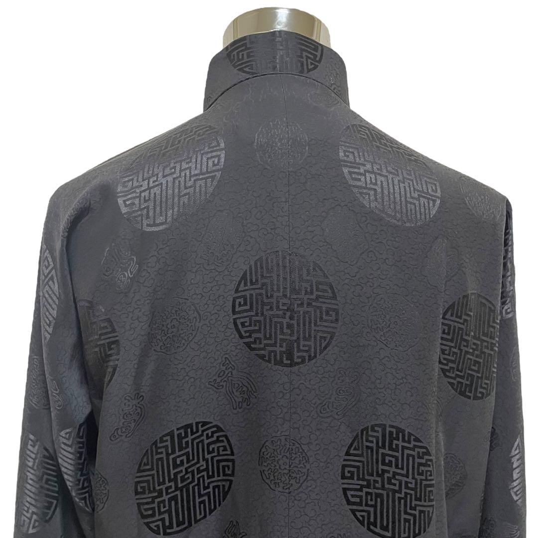 シャンハイタン 上海灘 チャイナ シャツ シルクシャツ M 黒 カンフー 太極拳