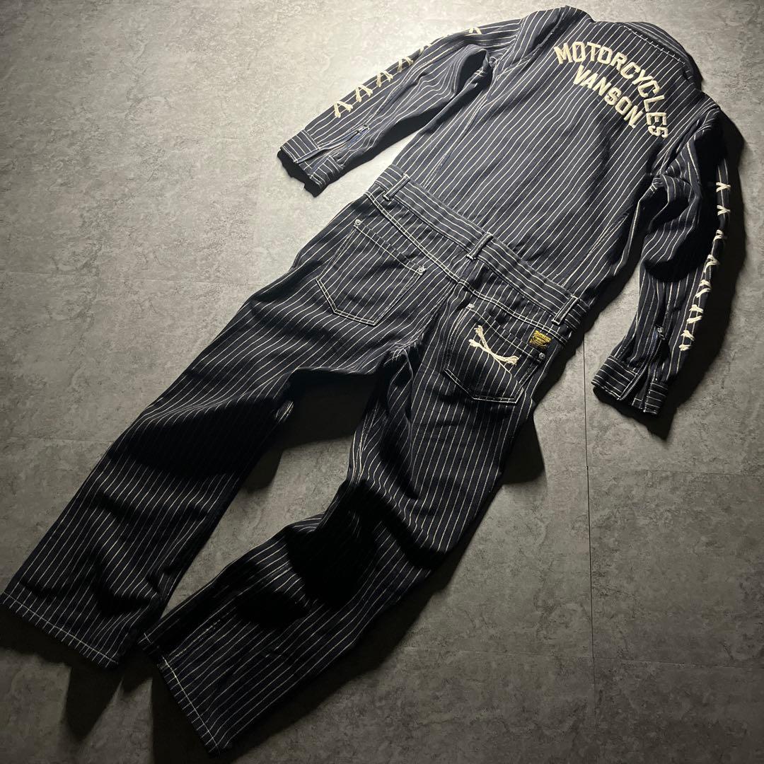美品 VANSON つなぎ ウォバッシュストライプ M 送料無料