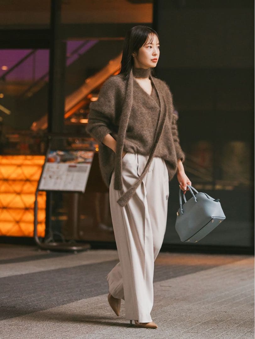 noble ノーブル　ファーニットVネックプルオーバー　ブラウン