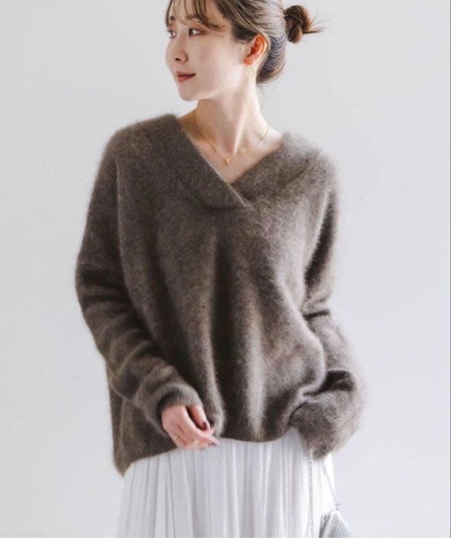 noble ノーブル　ファーニットVネックプルオーバー　ブラウン