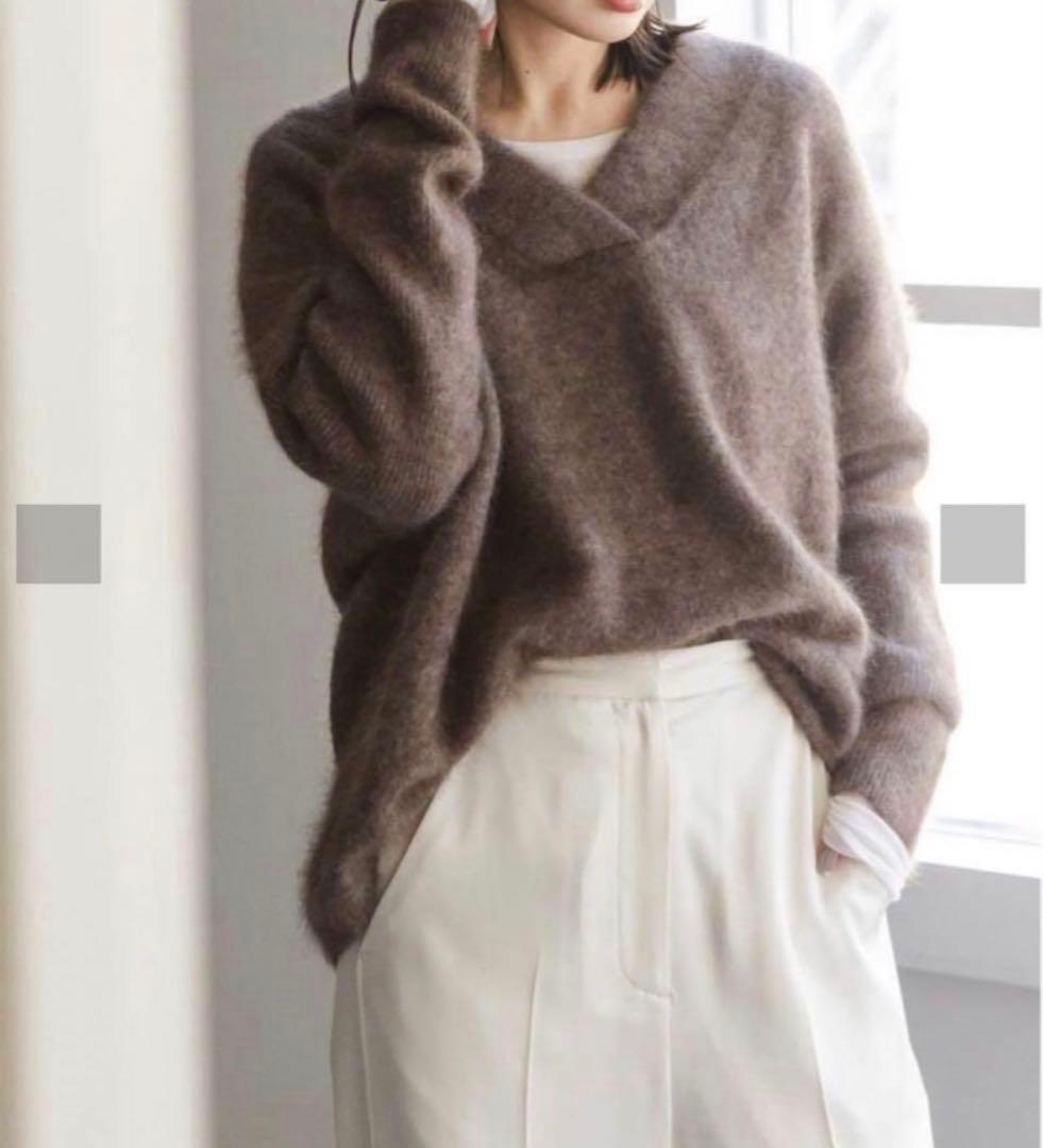 noble ノーブル　ファーニットVネックプルオーバー　ブラウン