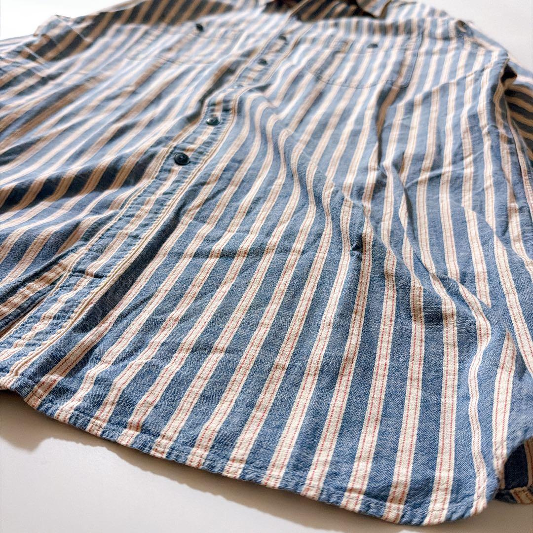 マチ有✨️RRL ブルーストライプワークシャツ インディゴ レッドステッチ L