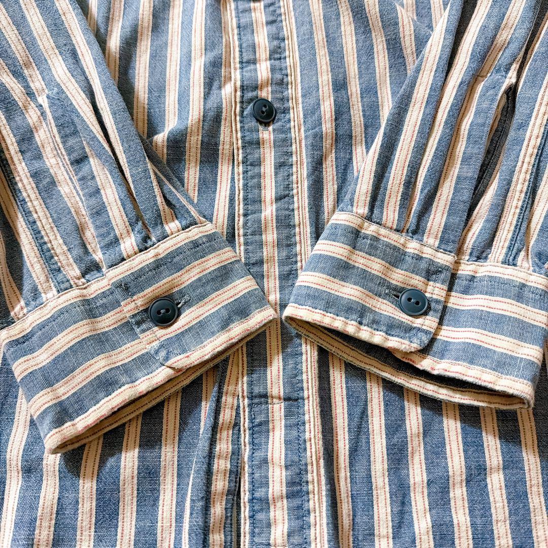 マチ有✨️RRL ブルーストライプワークシャツ インディゴ レッドステッチ L