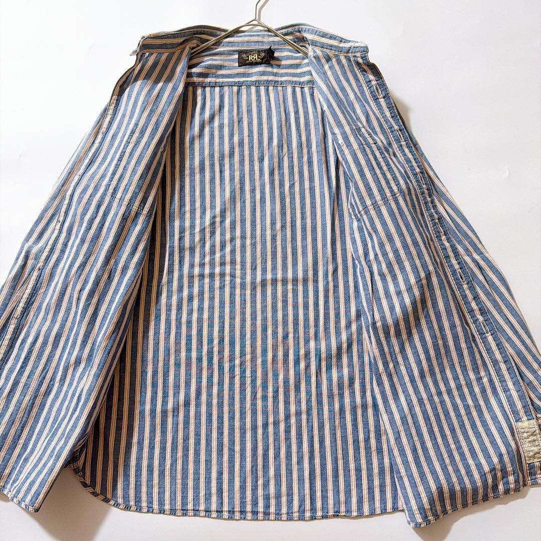 マチ有✨️RRL ブルーストライプワークシャツ インディゴ レッドステッチ L
