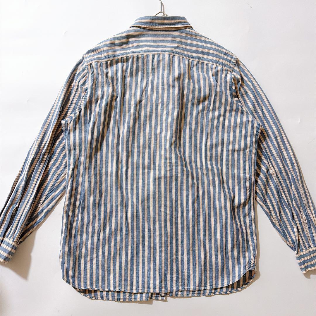 マチ有✨️RRL ブルーストライプワークシャツ インディゴ レッドステッチ L