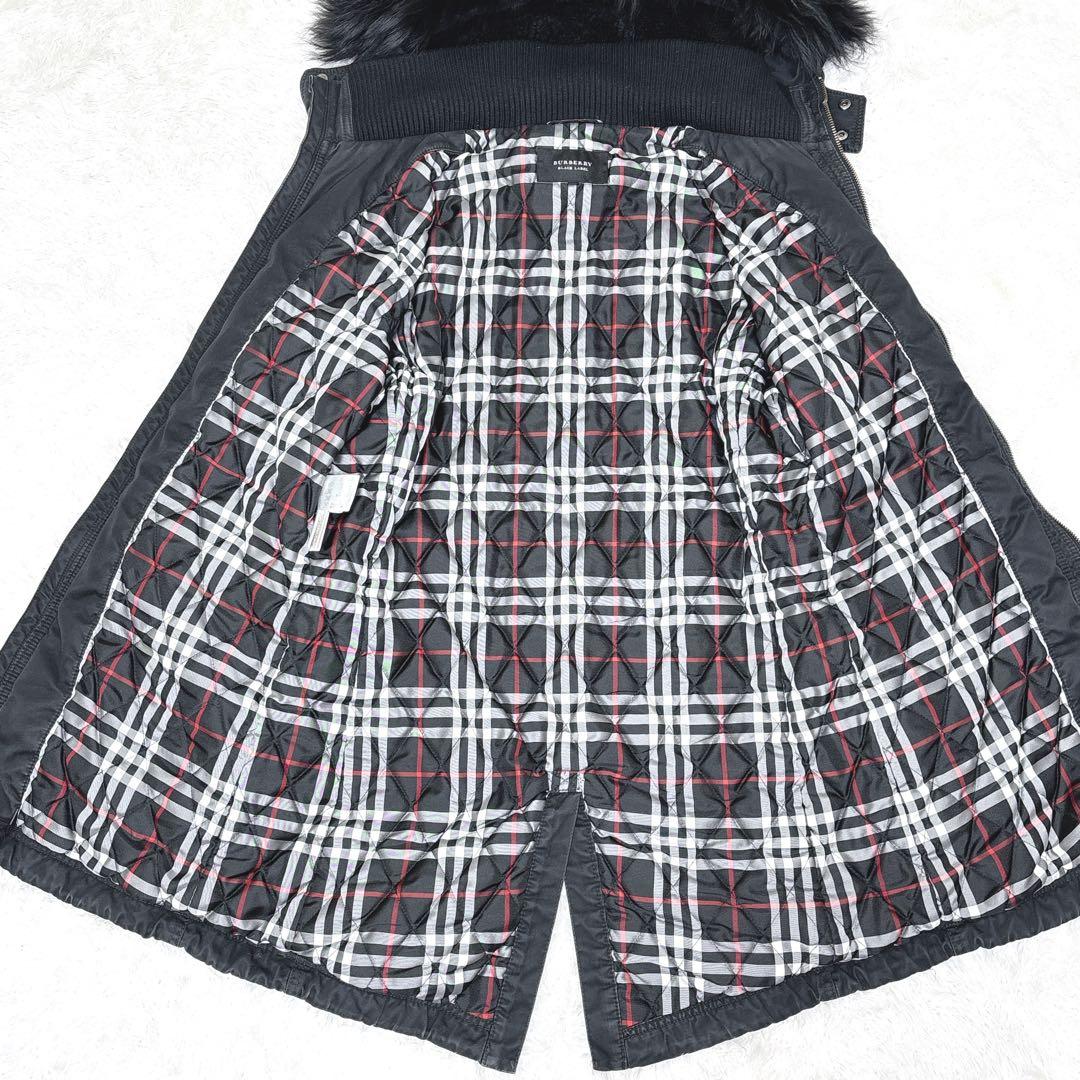 BURBERRY BLACK LABEL ラクーンファー　モッズコート ブラック