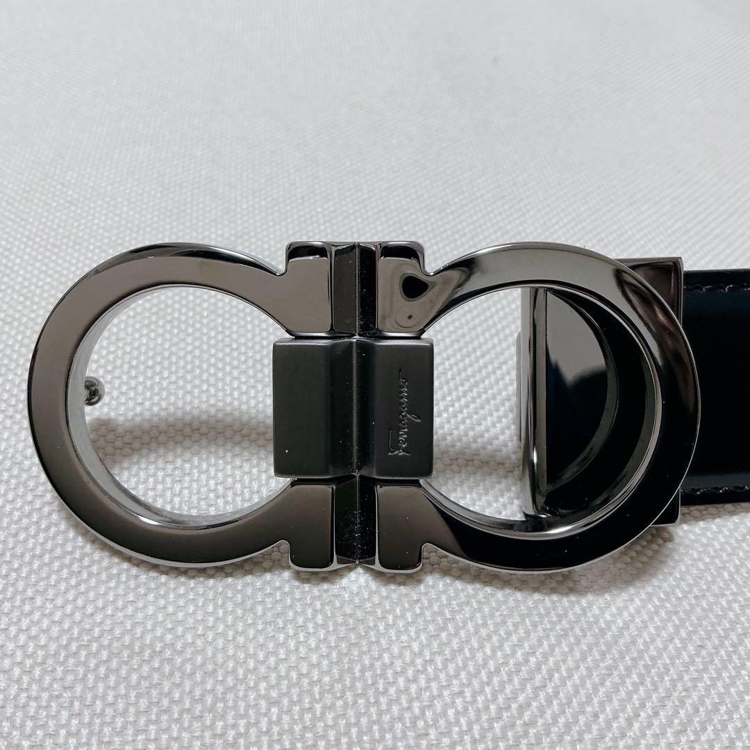 【中古美品】フェラガモ /ガンチーニリバーシブルベルト/ブラック×ブラウン調節可