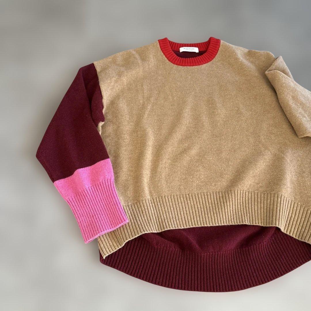 MACPHEEカラーブロック長袖ニットセーター