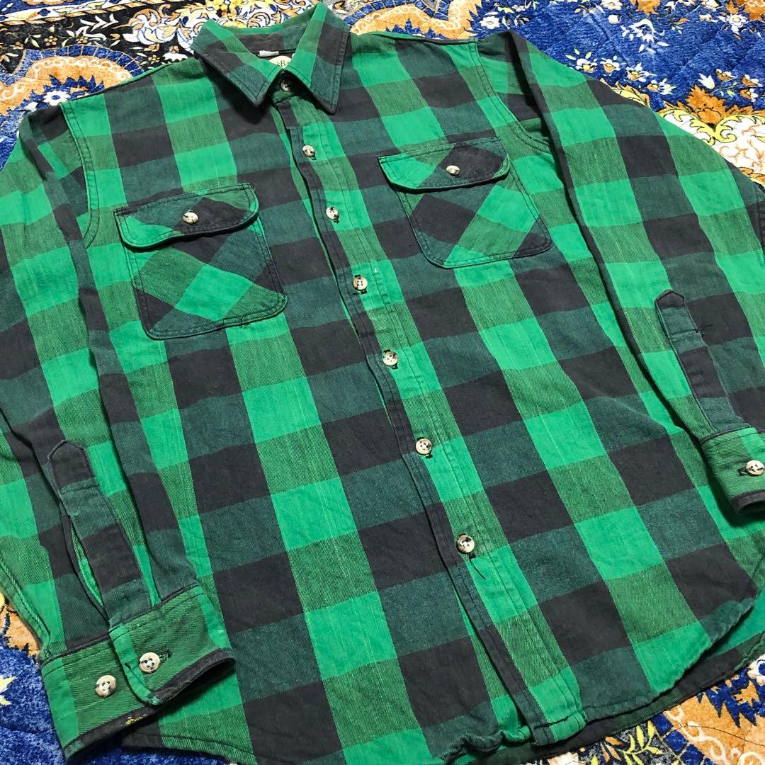 セントジョンズベイ　ネルシャツ　ブロックチェック　グリーン　USA製