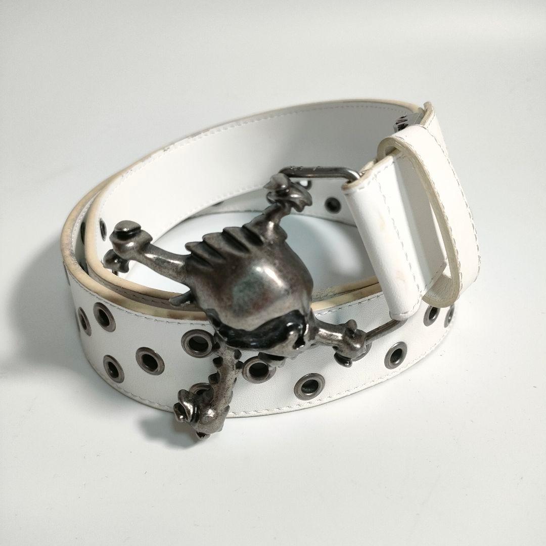 OAKLEY ゴルフ スカルバックル レザーベルト ホワイト 1