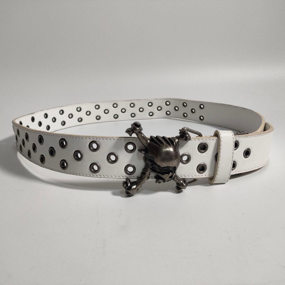 OAKLEY ゴルフ スカルバックル レザーベルト ホワイト 1