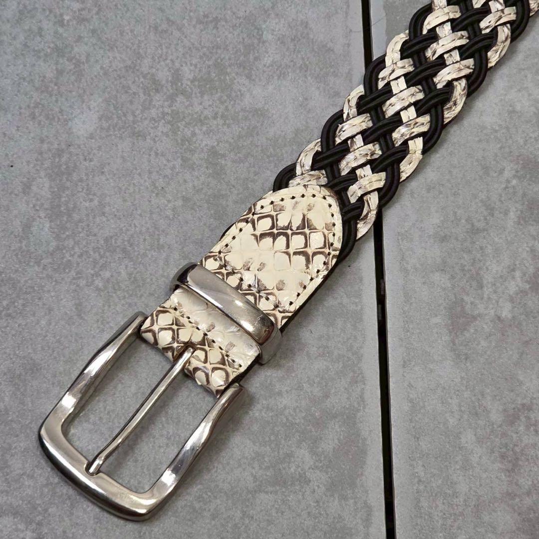 希少 美品 TORNADO MART パイソン 編み込み レザー ベルト