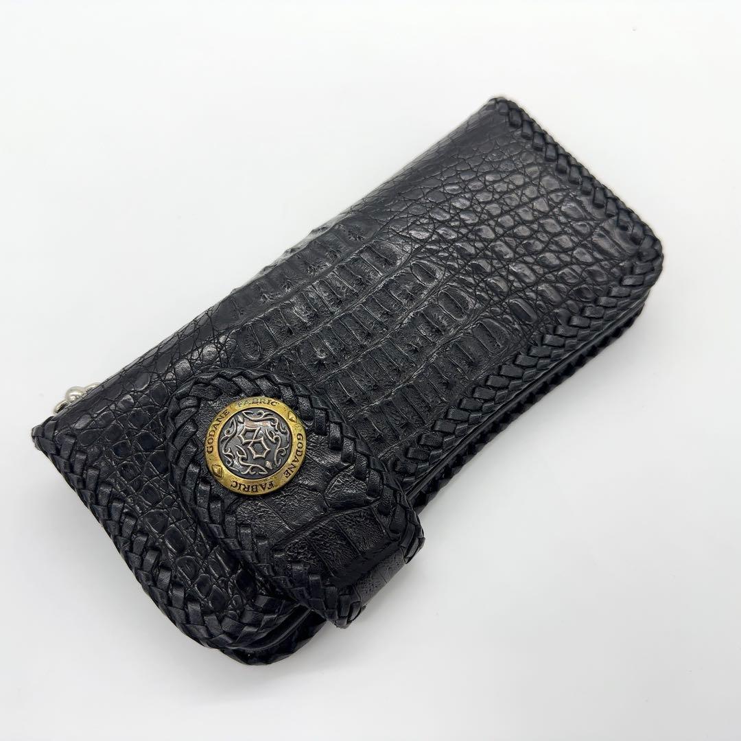 美品 GODANE ゴダン クロコダイル バイカーズウォレット 長財布 メンズ