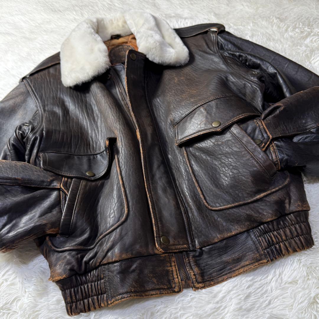 90s vintage G-1 フライトレザージャケット L 襟ボア・中綿入り！