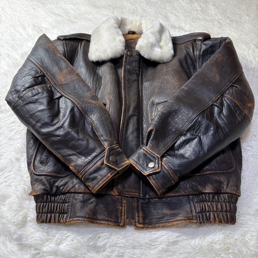 90s vintage G-1 フライトレザージャケット L 襟ボア・中綿入り！