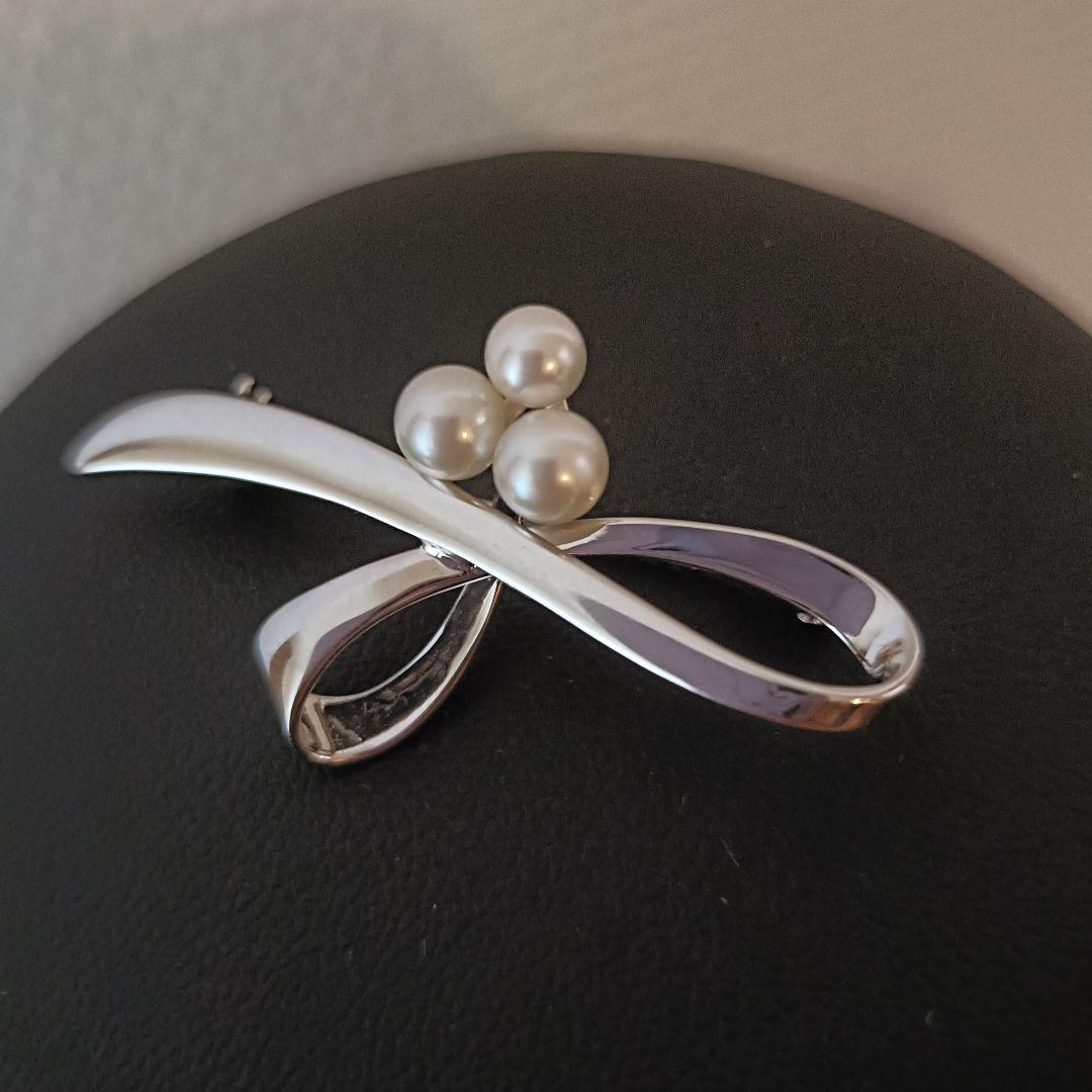 MIKIMOTO アコヤ真珠　ブローチ　リボン　3粒